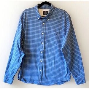 Abercrombie &‎ Fitch Button Up Men XXL Blue Plaid Long Sleeve Casual Stretch
